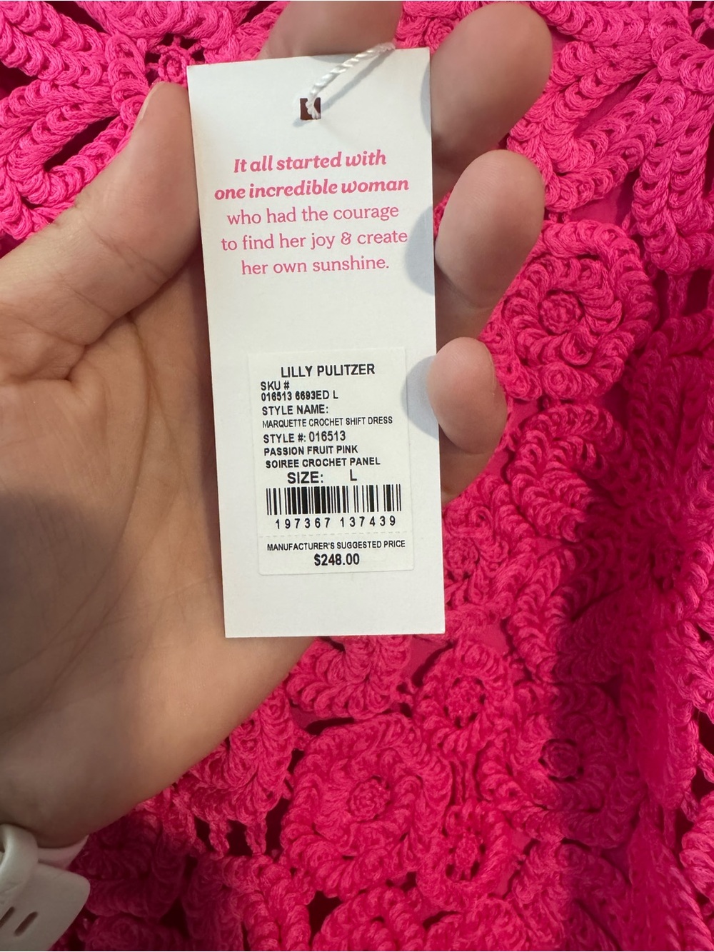 🌴 Lilly Pulitzer Hot Pink Crochet Sleeveless Shift Dress, NWT, Size L - Picture 4 of 6